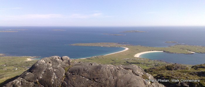 View of the Wild Atlantic Way Discovery Point Gurteen and Dog's bay beaches from Errisbeg